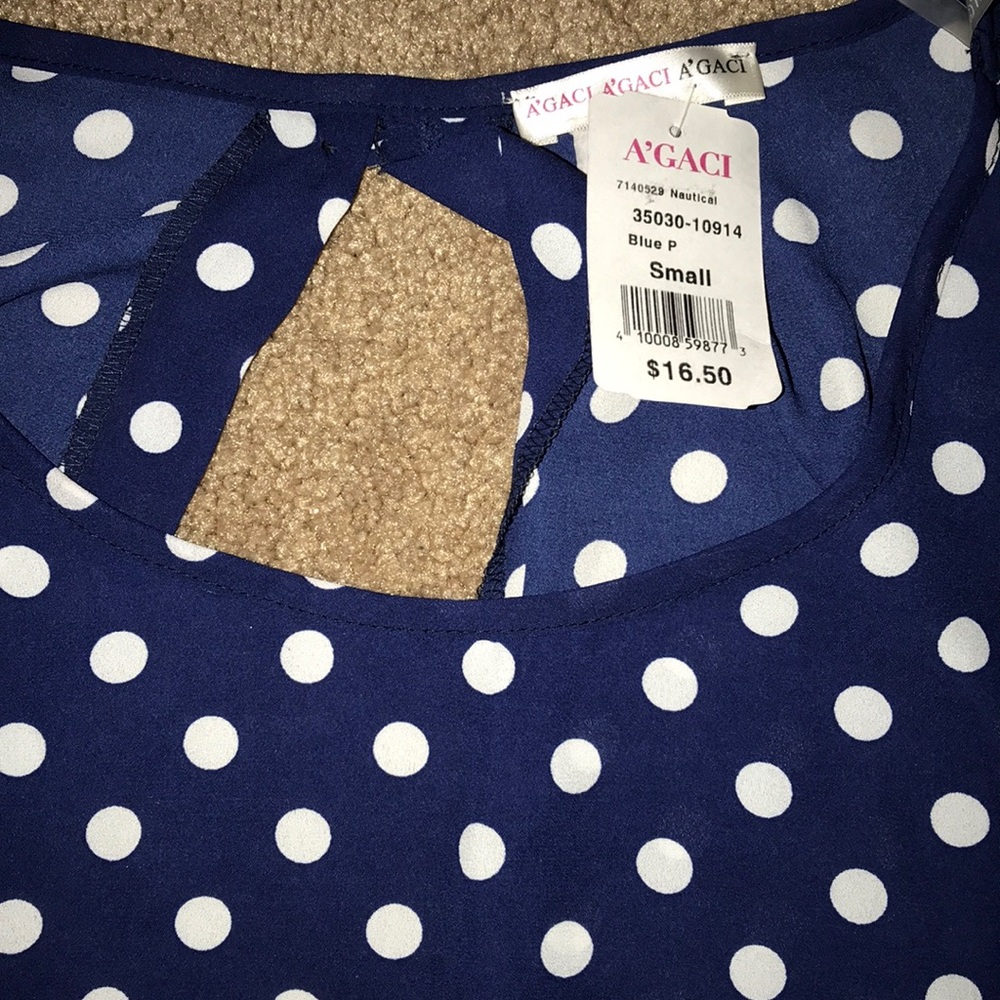NEW A’GACI POLKA DOT TOP. NAVY BLUE AND WHITE. - Picture 2 of 4